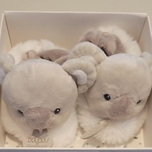 Doudou et Compagnie Paris KOALA BEAR Slippers Soft Fur Crib 0-6 months NIB